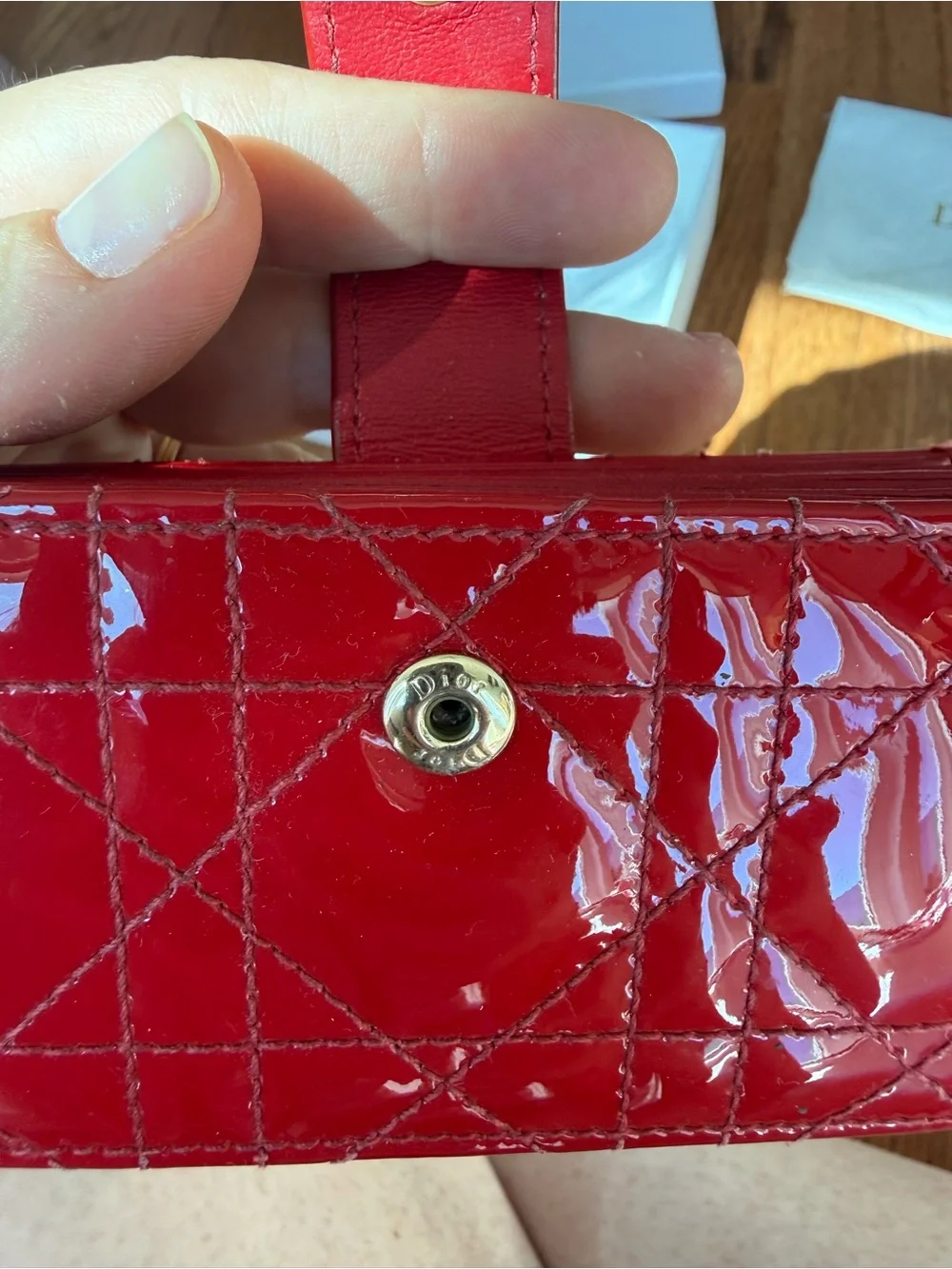 Dior Red Patent Leather Card Holder Wallet